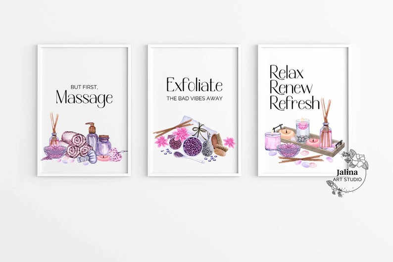 Spa Wall Art Set of 3 Prints for Spa Salon Bathroom Wall Etsy