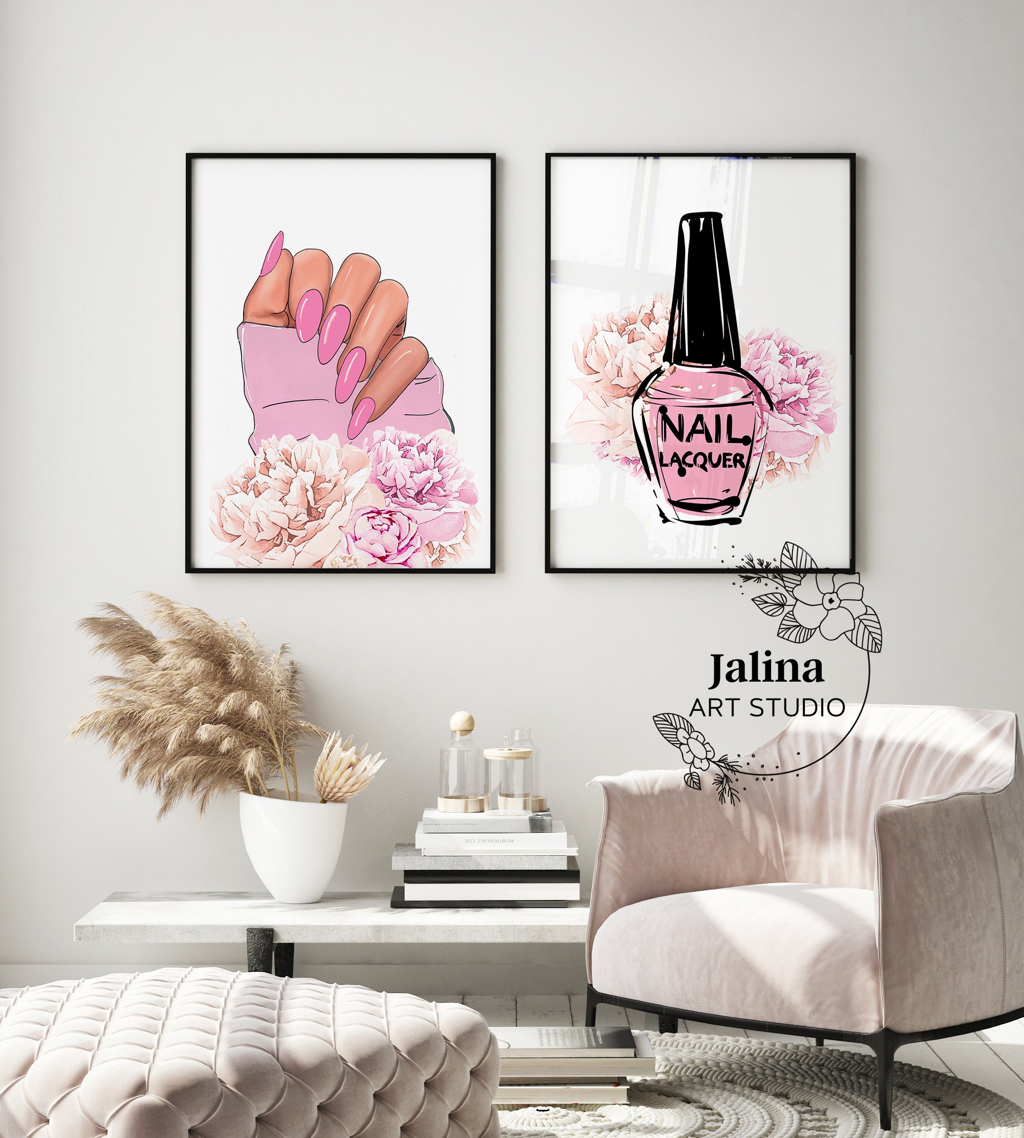 Nail salon wall art set of 3 prints Printable nail studio | Etsy