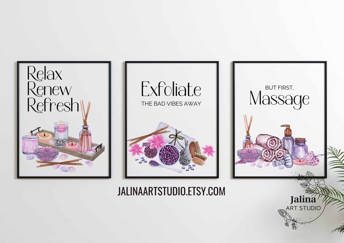 Spa Wall Art Set of 3 Prints for Spa Salon Bathroom Wall Etsy