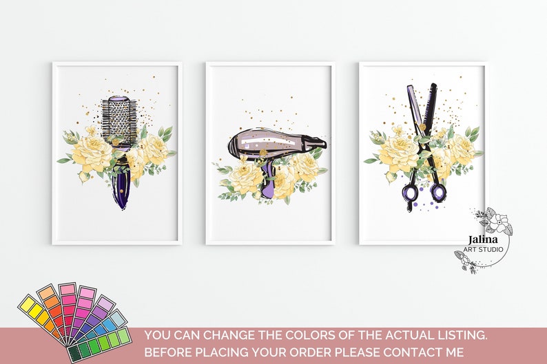 Hair Salon Decor Hair Salon Printable Wall Art 3 Piece Wall Etsy