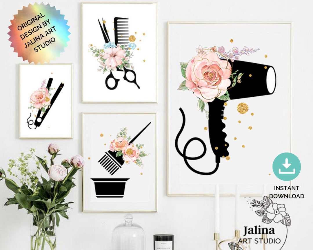 Hair Salon Wall Art, Gallery Wall Set of 4 Prints for Hair Studio Decor