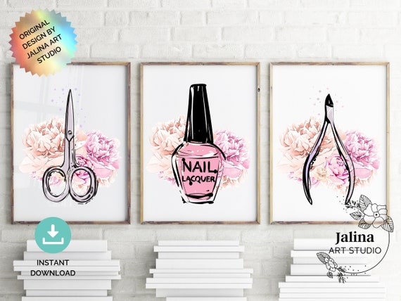 Nail Salon Wall Art, Instant Download Nail Salon Decor With Nail Tech  Supplies, Printable Wall Art for Nail Room Decor, 3 Piece Wall Art 