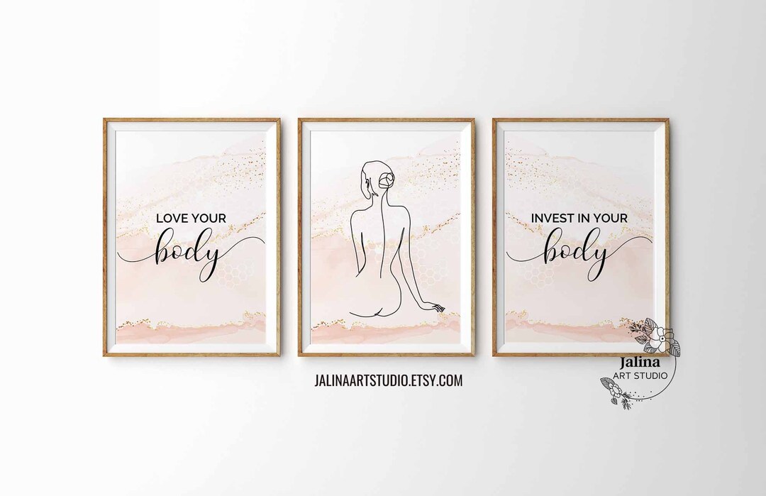 Spa Salon Wall Art, Beauty Salon Decor, Blush Pink Line Art for Massage