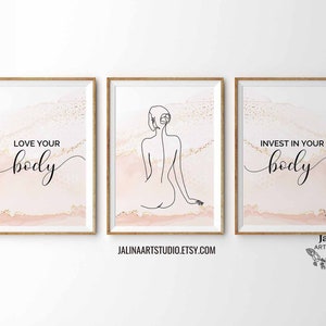 Spa Salon Wall art, Beauty Salon Decor, Blush Pink line art for massage room, Body Sculpting, Body line art | DIGITAL DOWNLOAD