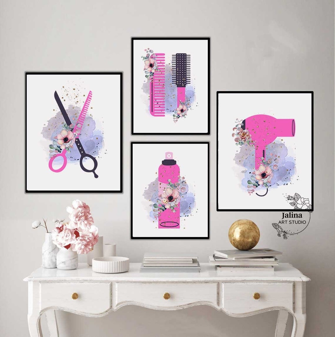 Hair Salon Wall Art, Hair Salon Decor, Beauty Salon Decor, Set of 4