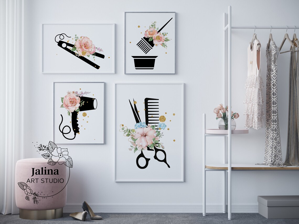 Hair salon wall art gallery wall set of 4 prints for Hair Etsy