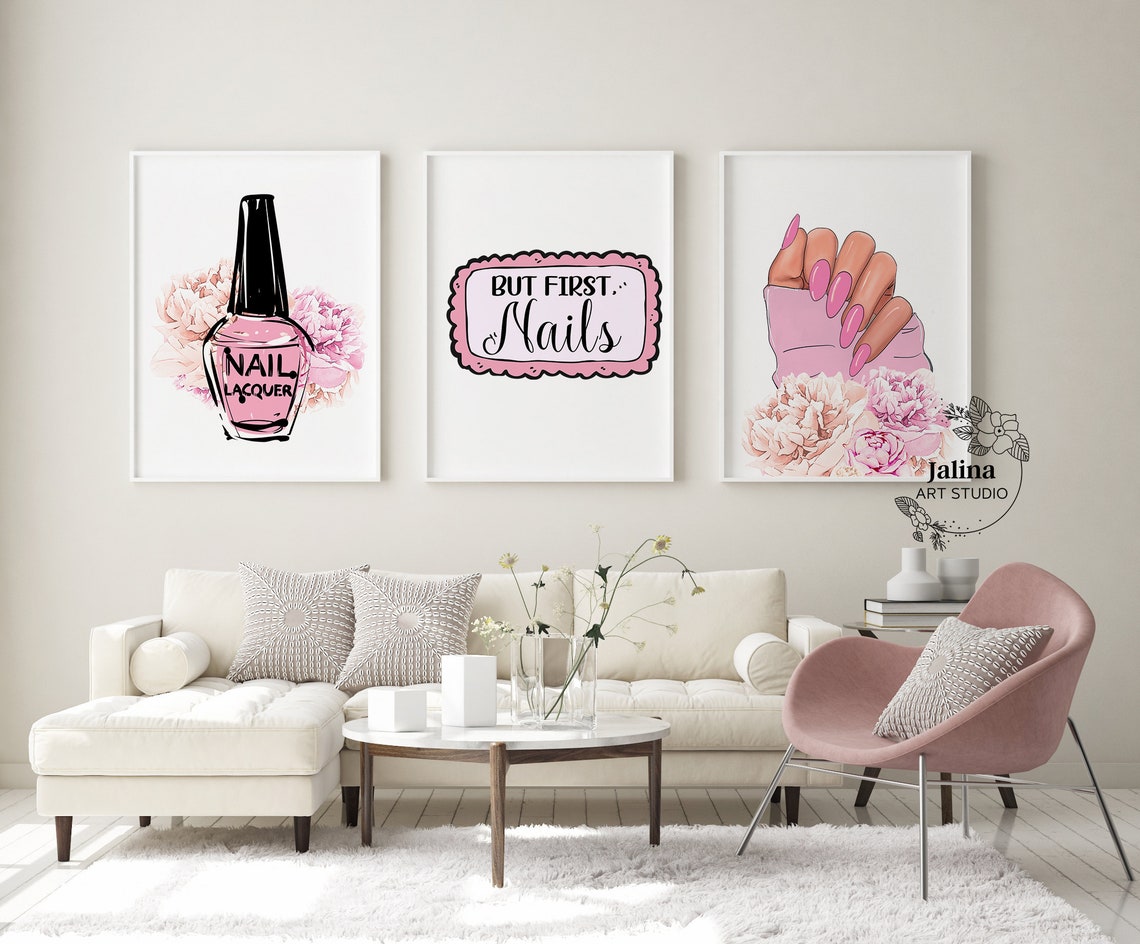Nail Salon Wall Art Set of 3 Prints Printable Nail Studio | Etsy