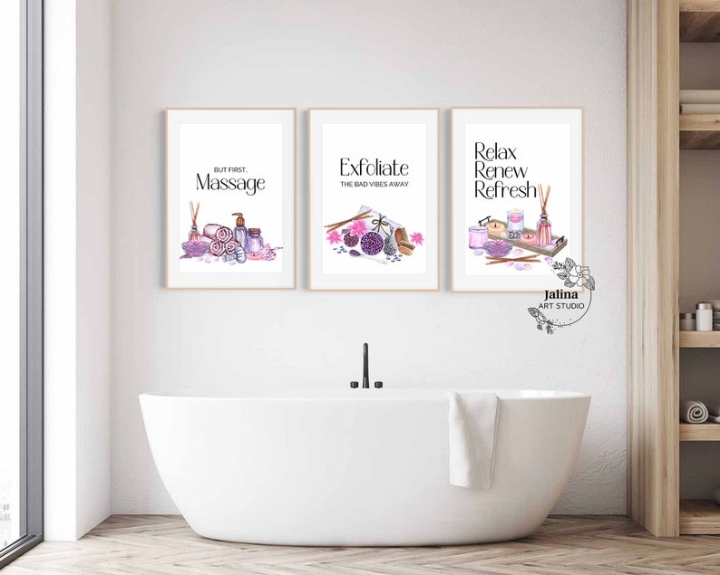Spa Wall Art Set of 3 Prints for Spa Salon Bathroom Wall Etsy