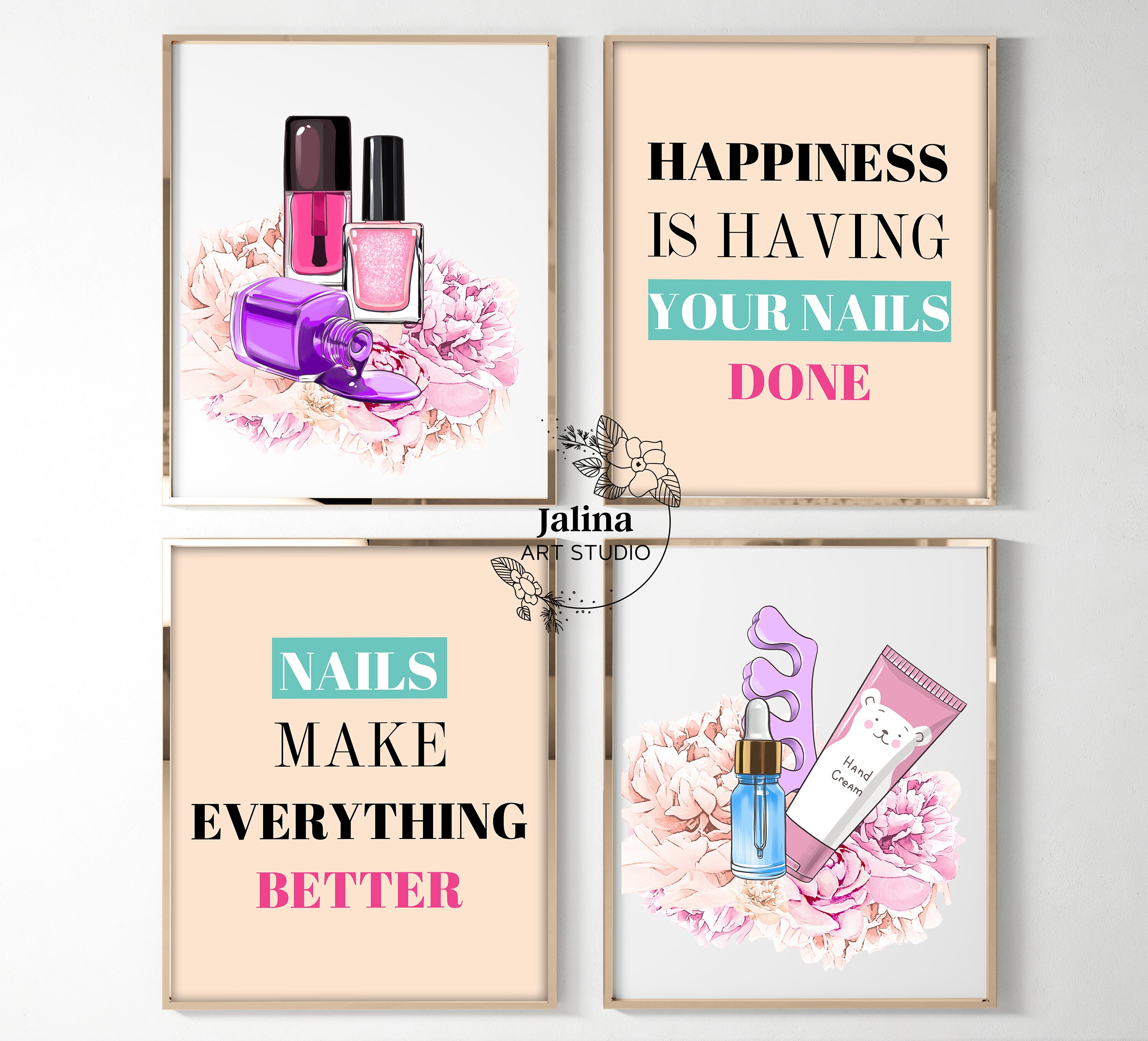 Nail Salon Decor Set Of4 Nail Polish Bottle Printable Wall Etsy