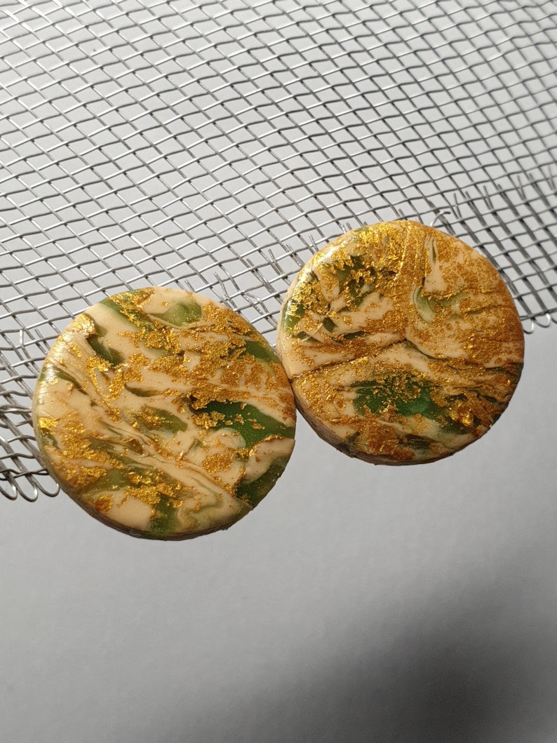 Golden polymer clay stud earrings