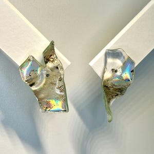 Recycled CD - unique pearl beige brown holographic earrings / Upcycled / One of a kind / Design / Abstract / Statement earstuds / Wedding