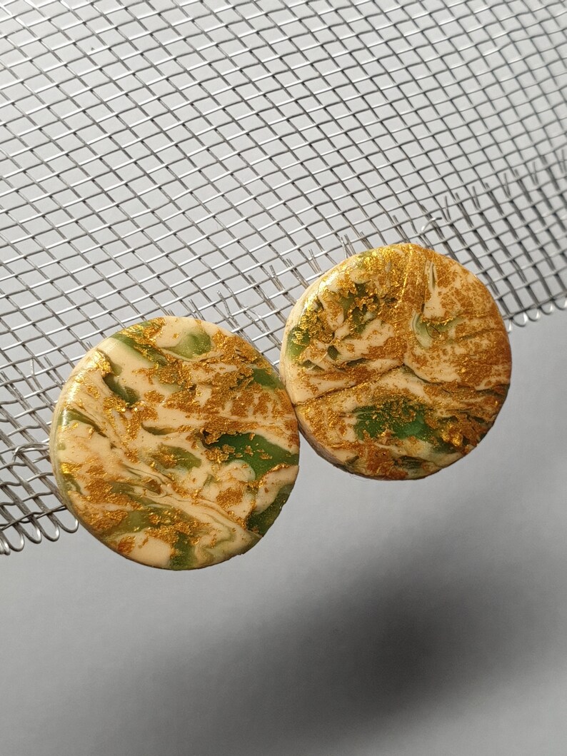Golden polymer clay stud earrings