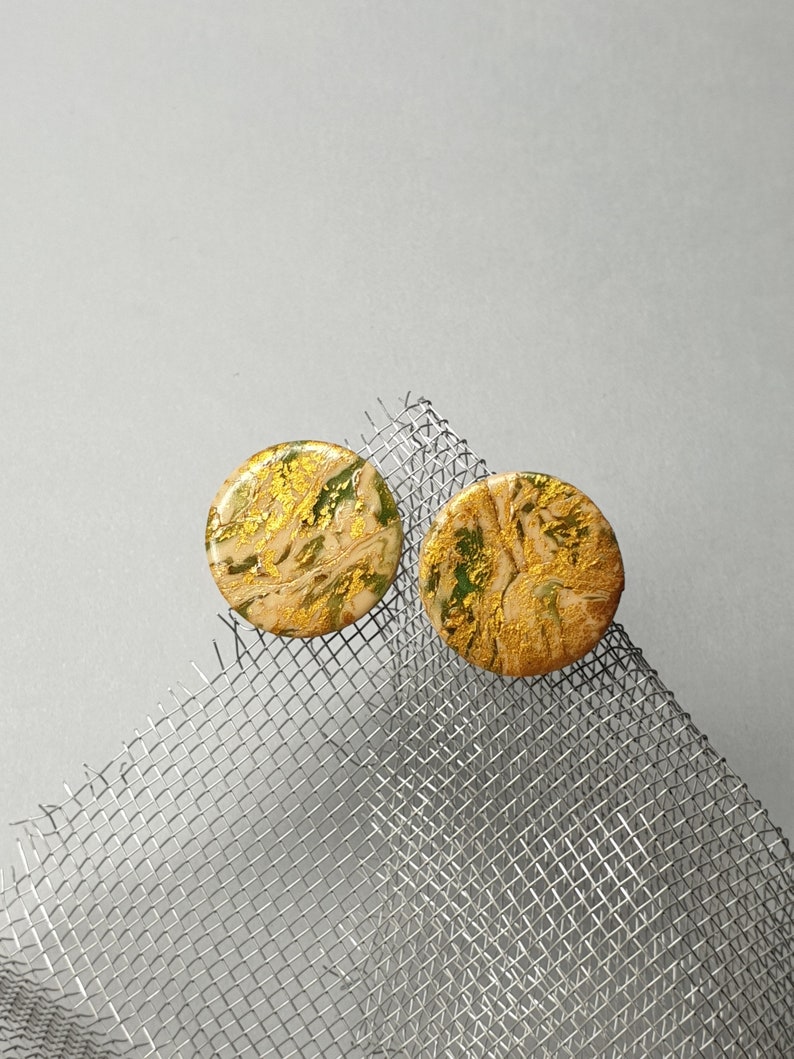 Golden polymer clay stud earrings