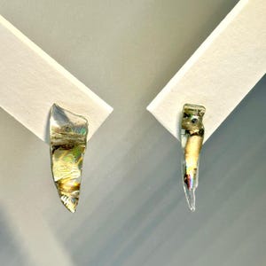 Recycled CD - unique pearl beige brown holographic earrings / Upcycled / One of a kind / Design / Abstract / Statement earstuds / Wedding