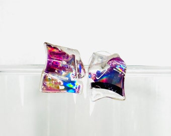 DVD recyclé - Boucles d'oreilles holographiques violettes uniques / Upcyclé / Bijoux tendance originaux / Boucles d'oreilles asymétriques / Bijoux design / Coloré