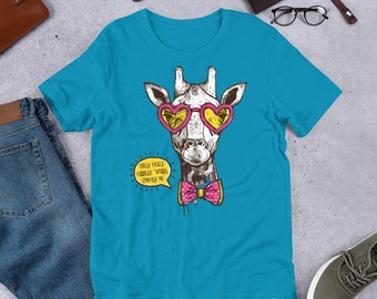 Giraffe T-Shirt: Funny Animal Tee with Heart Glasses