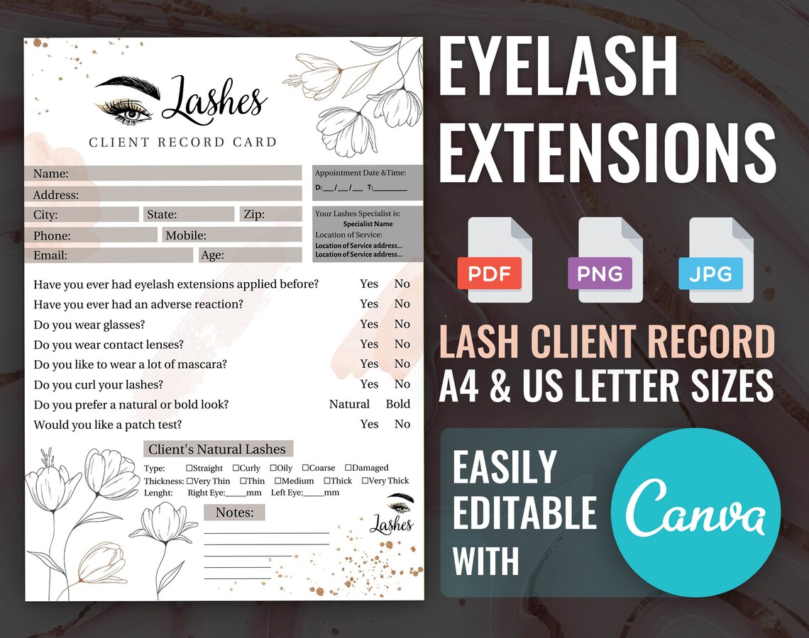 Eyelash Extension Consultation Forms Client Intake Lash | Etsy