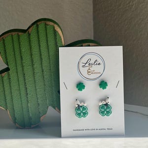 Charlie Dog Shamrock Stud Clay Earrings