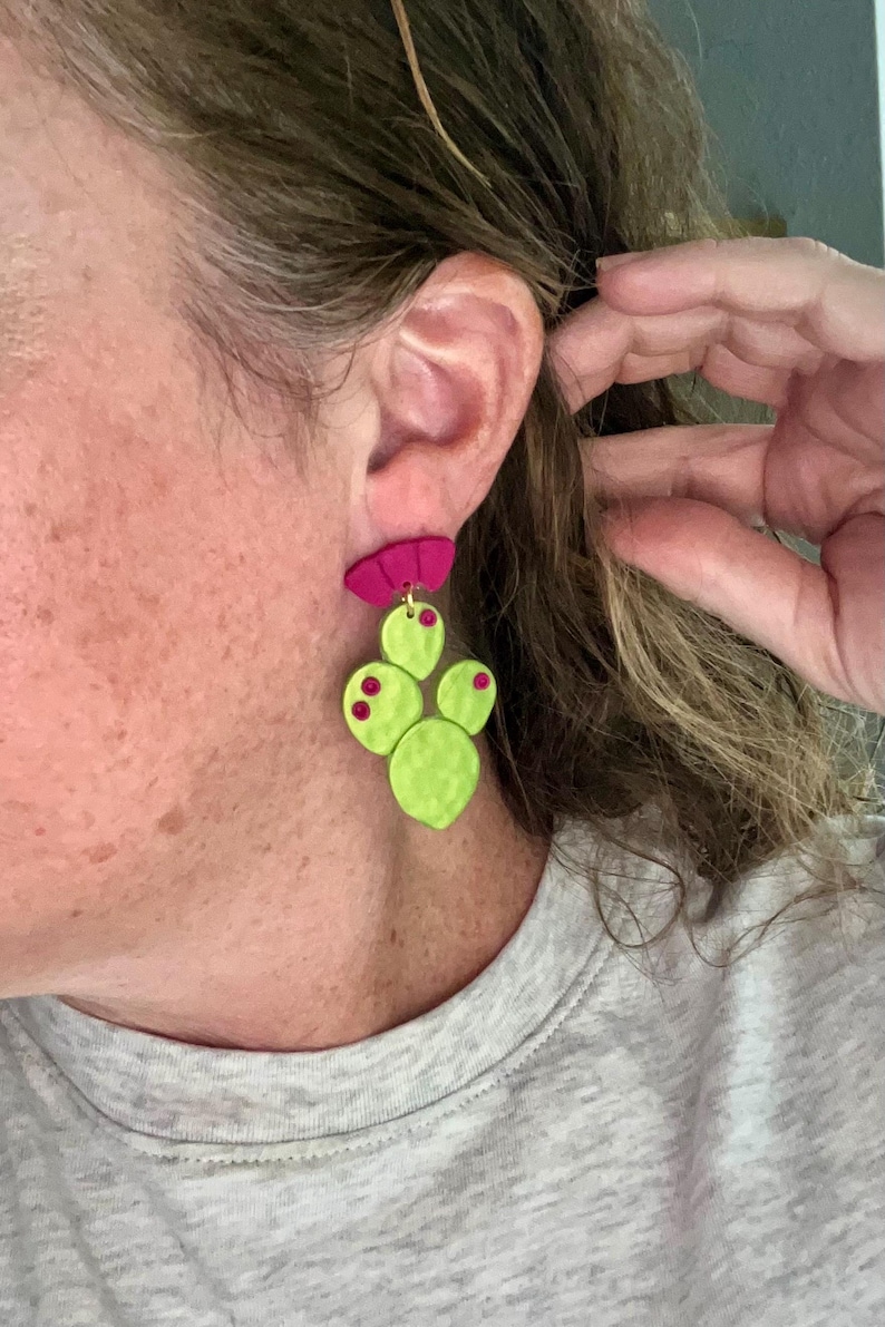 Prickly Pear Cactus Clay Earrings image 2