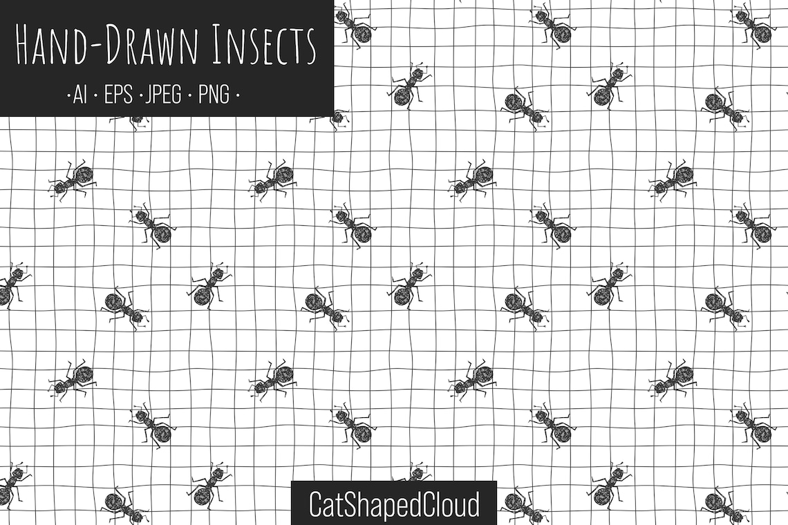 Hand-drawn Insects Digital Paper in Black and White - Etsy