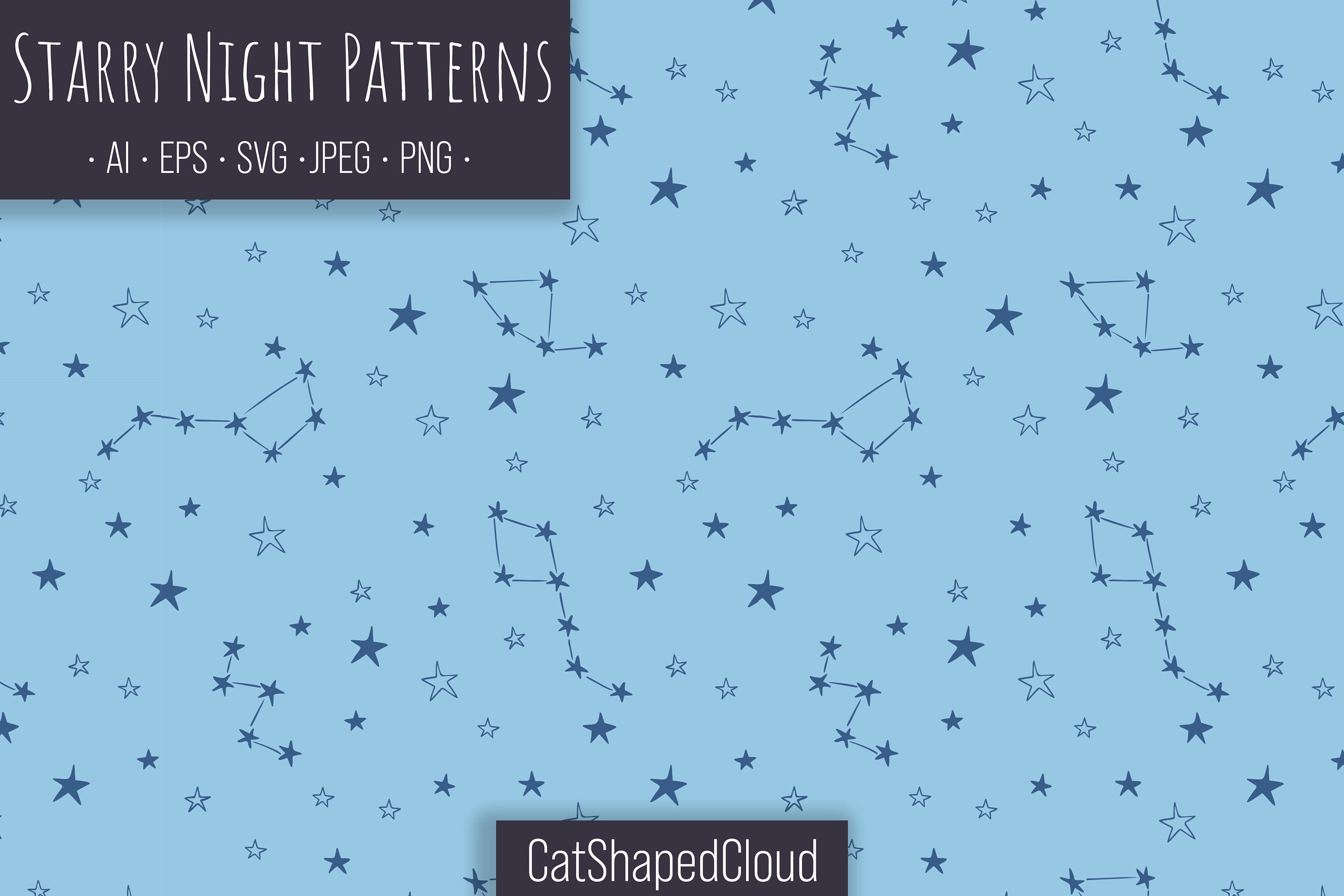 Stars Celestial Seamless Pattern Set in Pink and Blue, Space Patterns ...