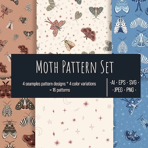 Motte Schmetterling Muster Set, digitales Papier, nahtlose Muster, 4 Farbvariationen, kommerzielle Nutzung - JPEG, PNG und Vektor Ai, EPS, SVG