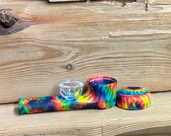 Woodstock Silicone Pipe • Glass Bowl • Food Grade Silicone • Travel Lid