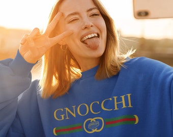 Gnocchi Sweatshirt - Designer Logo Sweatshirt - Funny Sweatshirt - Logo Crewneck - Oversized Sweater - Trendy Graphic Aesthetic Sweatshirt
