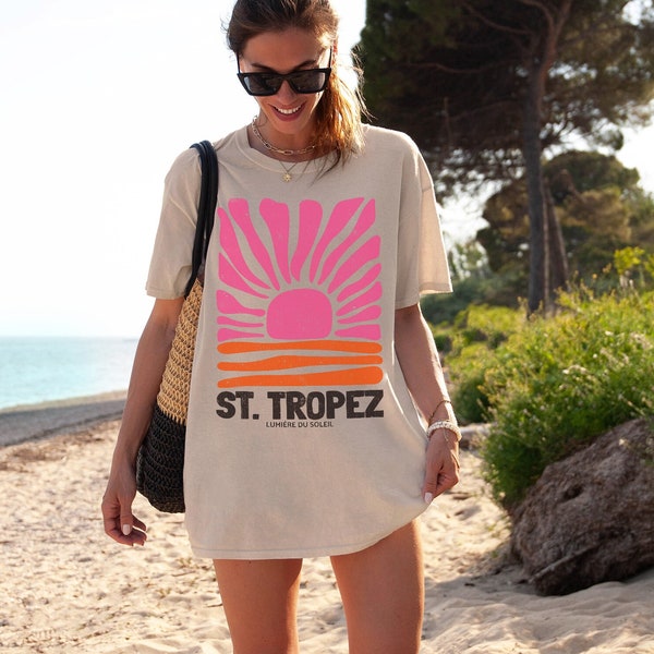 Retro Summer Graphic Tee Saint Tropez Comfort Colors Shirt Trendy Abstract T Shirt Vintage Aesthetic Clothing Boho Sun Tshirt St. Tropez Top
