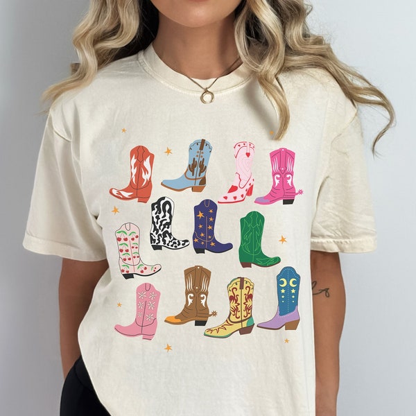 T-shirt con stivali da cowgirl - T-shirt grafica country con colori Western Comfort per donna T-shirt con grafica oversize Camicie da cowgirl carine T-shirt da concerto country