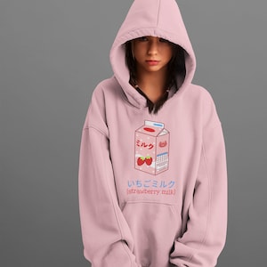 Japanese Strawberry Milk Unisex Hoodie - Cute Kawaii Clothing - Aesthetic - Pastel Goth Hooded Sweatshirt - Anime