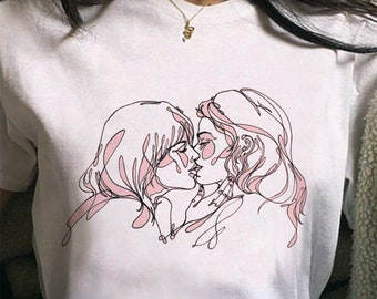 Girls Kissing Abstract One Line Drawing T shirt - Lgbt - Lesbian - Single Line Drawing - Art T shirt - Kiss