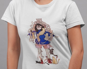 Cat Lover T shirt - Tumblr Art - Cute Cat Shirt - Cat Mom Illustration - Kawaii - Anime Shirt - Aesthetic - Cat Lady Shirt