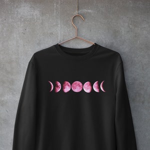 Moon Phases Unisex Sweatshirt - Pink Moon Aesthetic Crew Neck - Tumblr Clothing - Moon Jumper