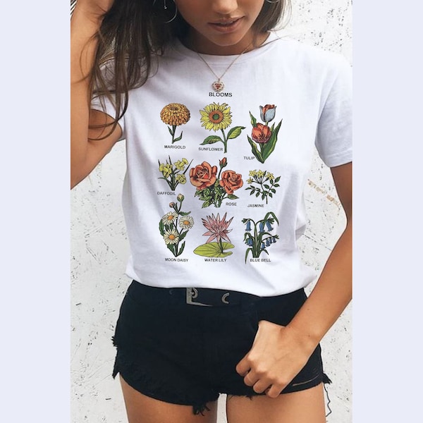 Blooms T Shirt - Aesthetic T shirt - Flowers T shirt - Cottagecore Shirt - Flower Chart Shirt
