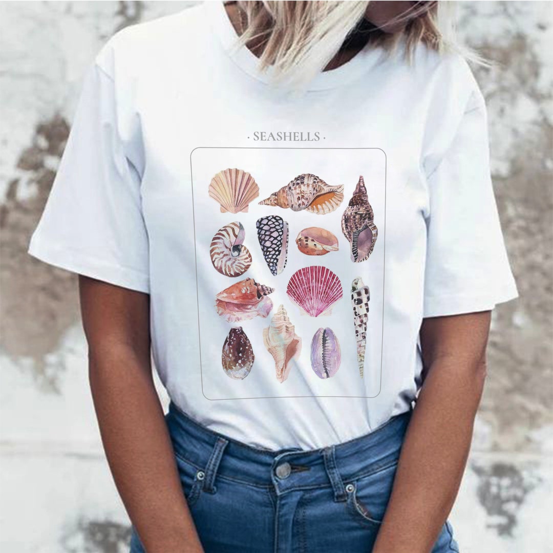 Shell Style Shirt Seashells Illustration T Shirt Aesthetic Vintage Seashell Print Art ...
