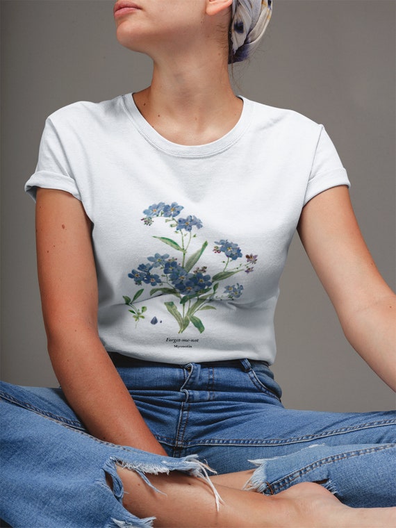 Forget Me Not Floral Tshirt Vintage Botanical Tee, Aesthetic