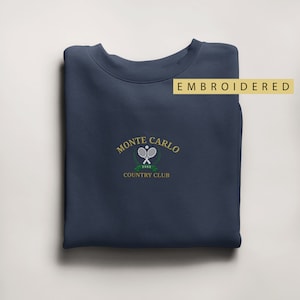 Monte Carlo Vintage Sweatshirt - Embroidered Tennis Crewneck - Aesthetic Sweatshirt - Monaco Sweater