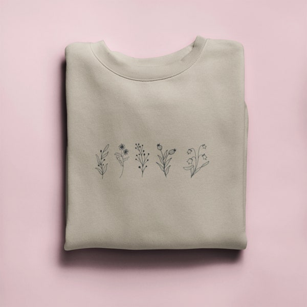 Winter Flowers Sweatshirt - Minimalist Jumper - Winter Botanical Sweater - Flower Line Art Crewneck - Plant Sweatshirt - Unisex