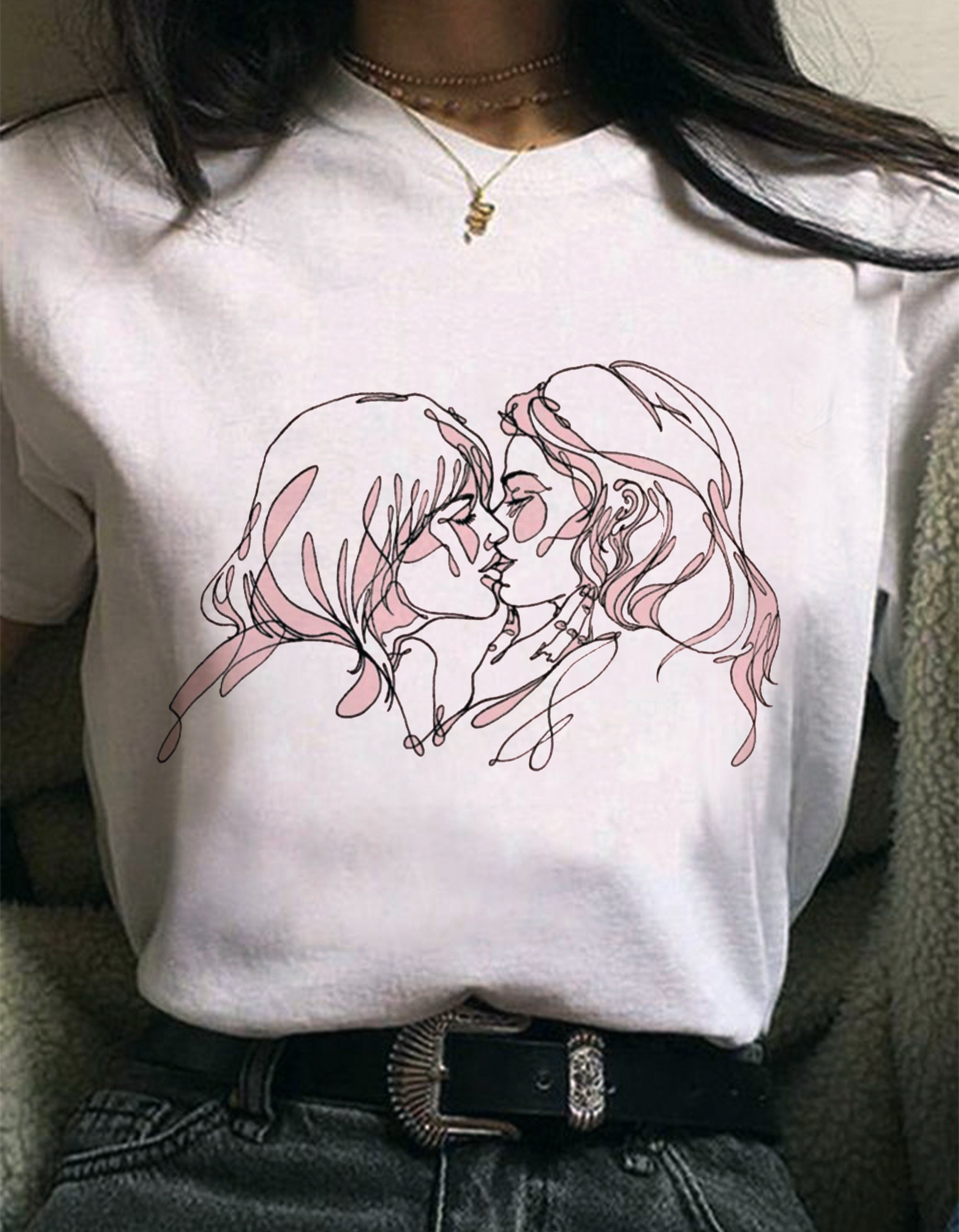 Girls Kissing Abstract One Line Drawing T Shirt Lgbt photo