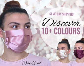 Silk Face Mask Same Day Dispatch Many colours Pleated face mask with pocket, adjustable silk face mask Handmade In UK