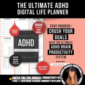 ADHD Digital Planner Adult, ADHD Printable Daily Planner, Ultimate ADHD Life Bundle Planner for Adult, Productivity 2025 Digital Planner