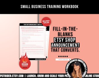 How To Write an Etsy Shop Announcement That Convert, Fill-in-the-blanks Etsy Shop Announcement Template, Selling on Etsy, Etsy Seller Help