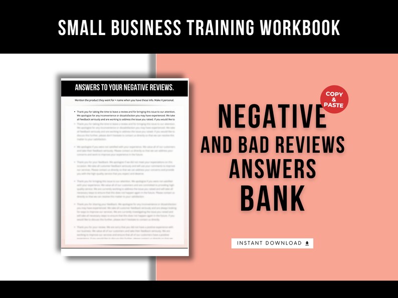 The Ultimate Negative Reviews Responses Examples Template, Etsy and Business Answers Prompts Bank For Bad 1-star Reviews, Feedback Answers image 1