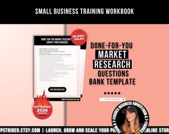 Done-For-You Market Research Questions Bank Template, Market Research Survey Workbook Tool for Product-Based Small Business