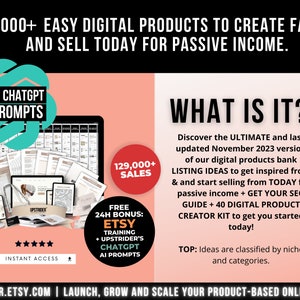 1000 Digital Products Ideas To Create And Sell Today For Passive Income, Etsy Digital Downloads Small Business Ideas and Bestsellers to Sell image 4