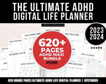 Digitaler ADHS-Planer für Erwachsene, druckbarer ADHS-Tagesplaner, ultimativer ADHS-Life-Bundle-Planer für Erwachsene, digitaler Produktivitätsplaner 2023