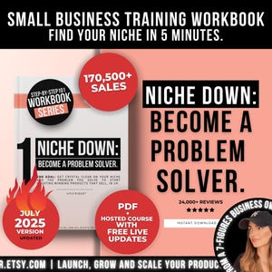 How to Niche Down And Solve Problems Workbook, Find Your Profitable Niche in 1h, Marketing Etsy And Shopify Seller Guide, Business Workbook