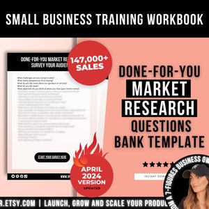 Done-For-You Market Research Questions Bank Template, Market Research Survey Workbook Tool for Product-Based Small Business zdjęcie 1