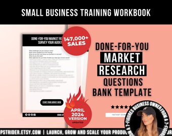 Done-For-You Market Research Questions Bank Template, Market Research Survey Workbook Tool for Product-Based Small Business